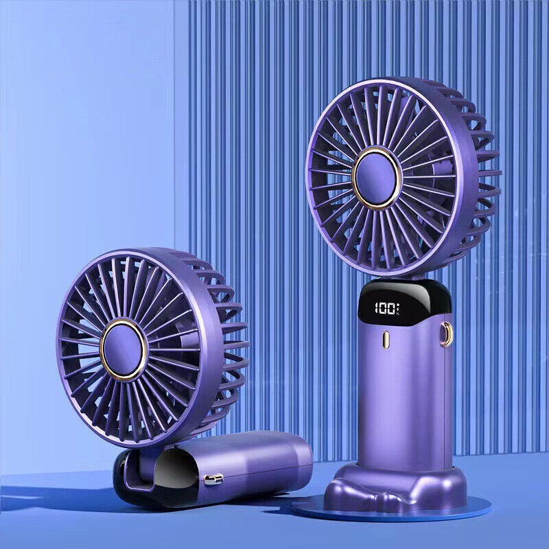 Portable Handheld Fan, 1800mAh Battery Operated Fan with Base, 8 Hours, Digital Display, 5 Speeds, 90° Ajustable, Rechargeable Mini Fan for Outdoor Indoor (8h)
