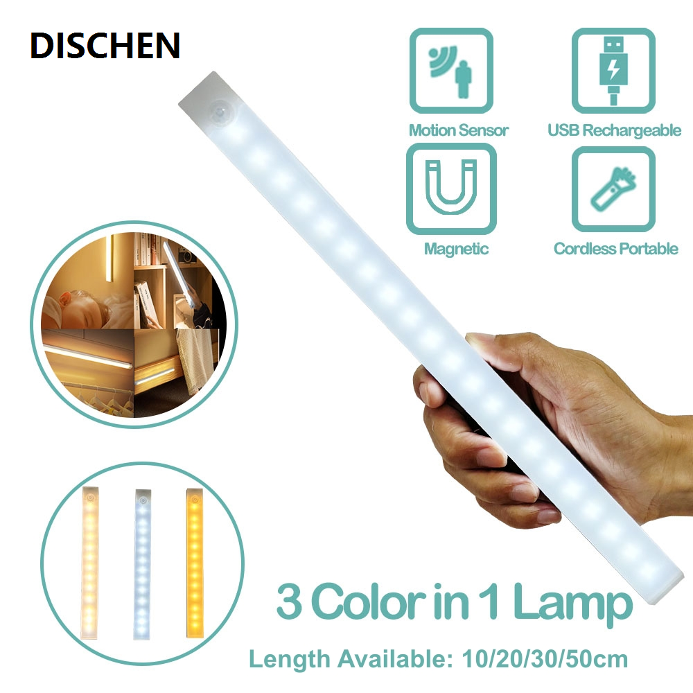 DISCHEN Fashion Motion Sensor LED Night Light Type C Rechargeable Induction Lamp for Wardrobe Bedside Cabinet Mirror Wireless LED Strip Tube