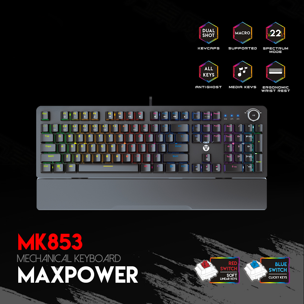 Fantech Maxpower MK853 V2 RGB LED With Wrist Rest Keyboard -Red Switch