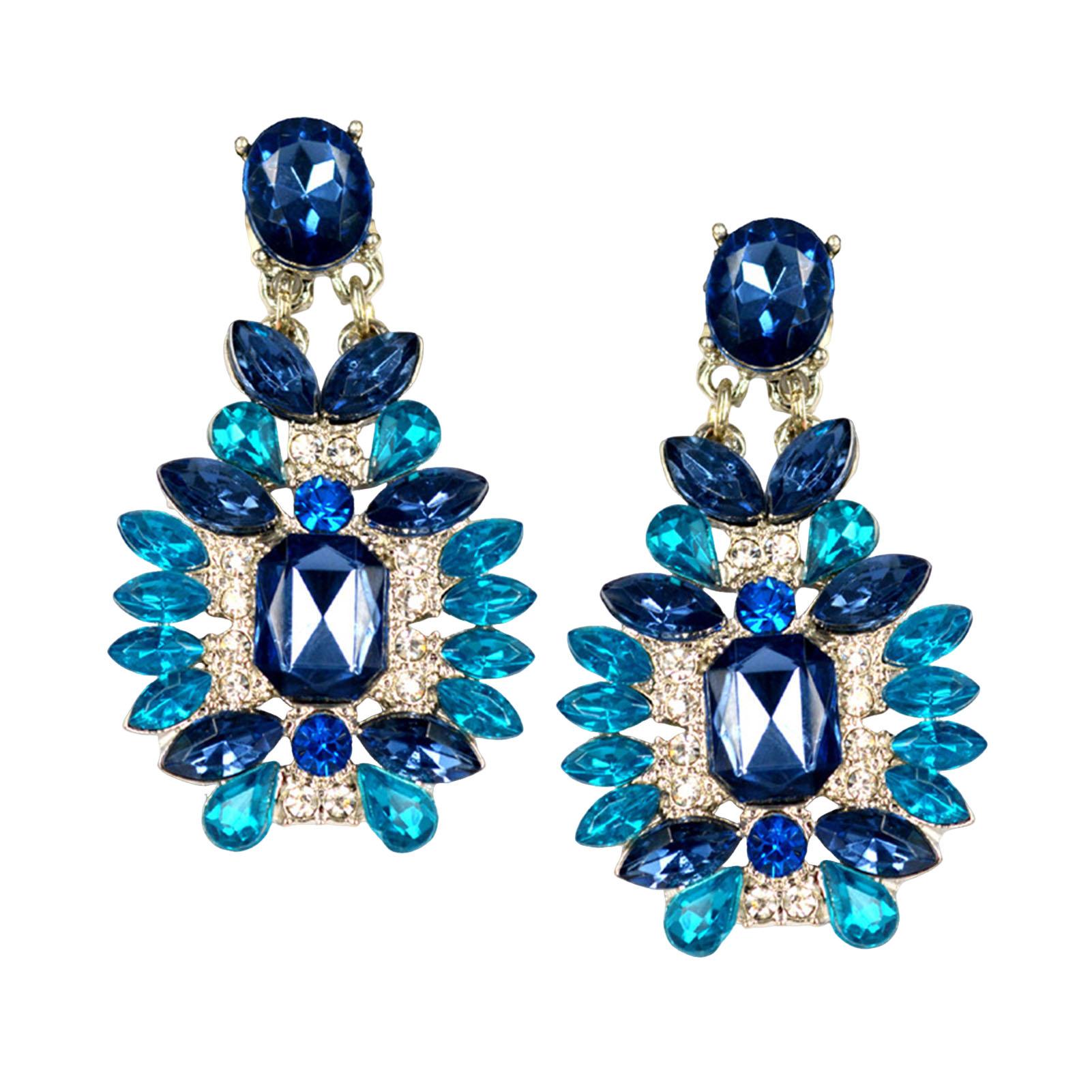 CARAT Blue Rhinestone Earrings 1 Pair Blue Rhinestone Drop Earrings for Women Geometric Retro Palace Style Dangle Jewelry Elegant for Parties