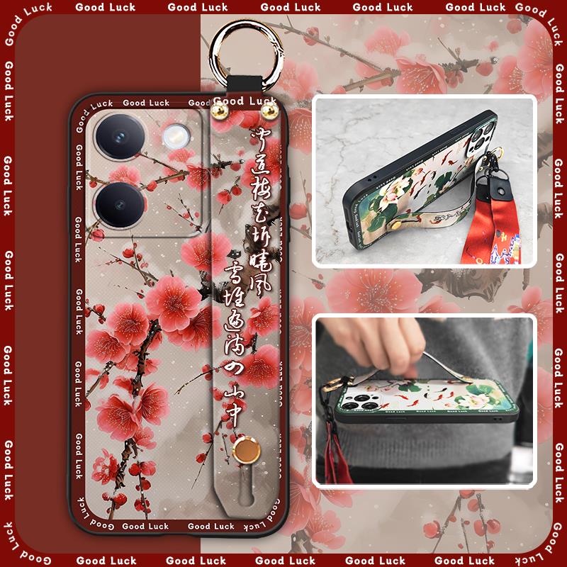 Wrist Strap Waterproof Phone Case For VIVO Y100 5G China Shockproof Anti-knock Lanyard protective Silicone Chinese style