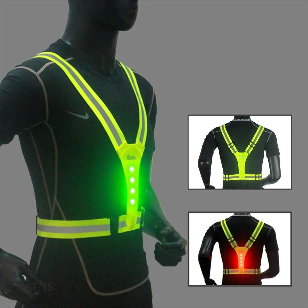 Work Fishing Sports Vest LED Reflective Vest Double-sided Lighting High Visibility Night Running Light Up Vest Night Warning Adjustable Waist/Shoulder Running Gear Cycling