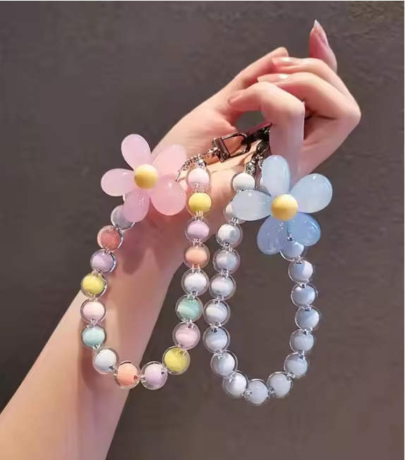 1 pcs Fashionable Mobile Phone Strap - Elegant Flower Lanyard Bead Wrist Strap, Premium Phone Accessory Cord & Keychain for Smart Phone Cases and Personal Use