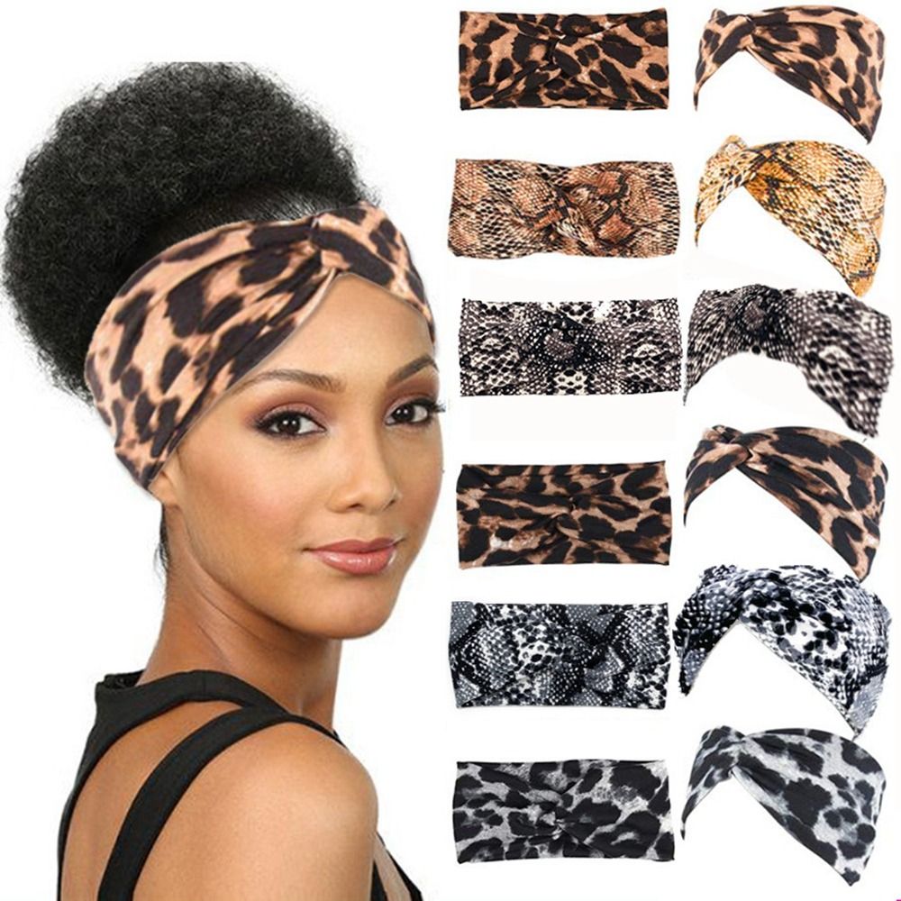 Fashion Cloth Cross Hairbands Leopard Elastic Leopard Headbands Serpentine Handmade Headwear Women Girls
