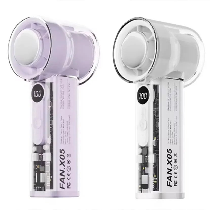 Powerful Turbo Fan Semiconductor Refrigeration High-speed Electric Fan Rechargeable 100 Wind Speeds Portable Handheld Fan Transparent Mecha Style Low Noise Outdoor Small Fan For Travel Camping