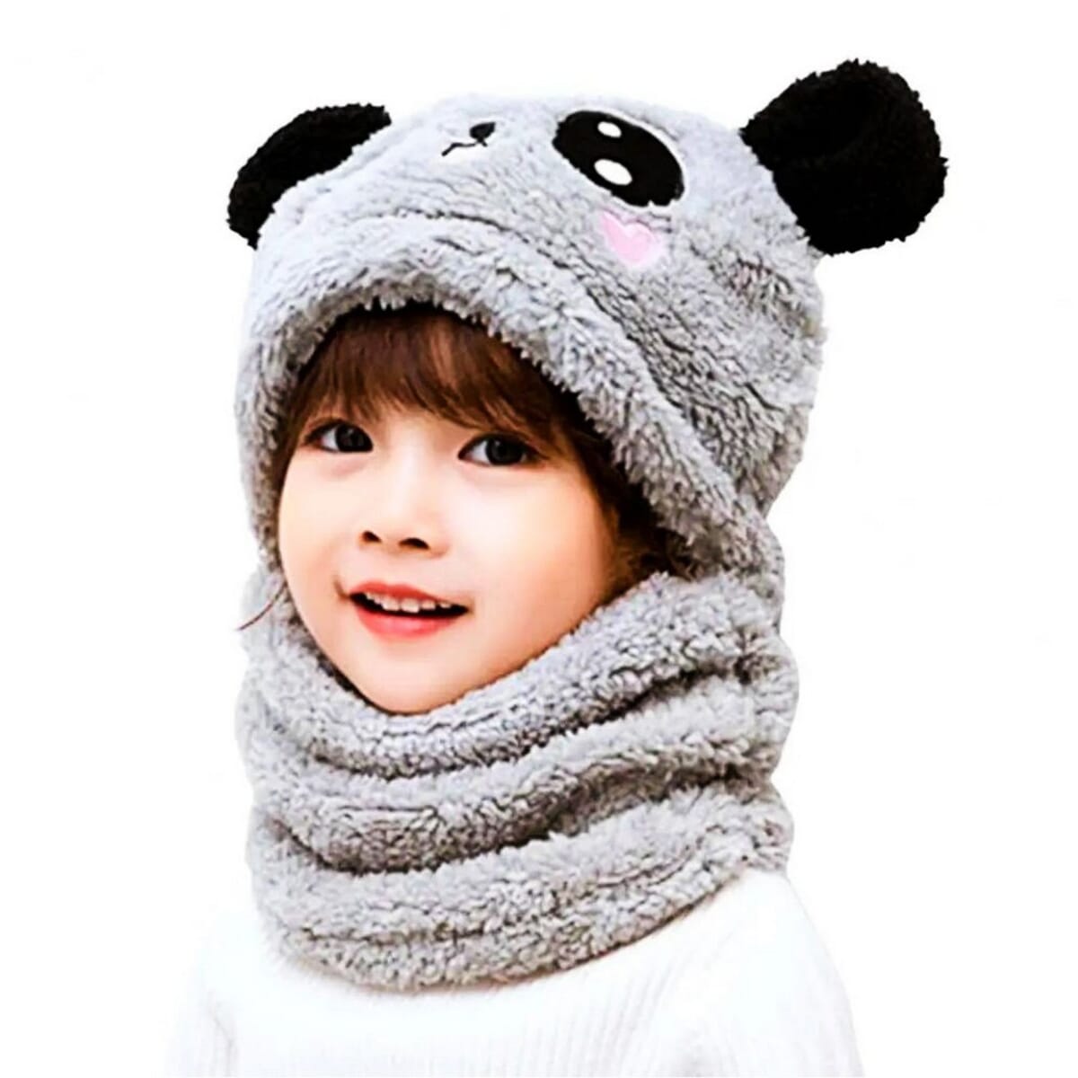 Winter Kids Hats Cute Cartoon Bear Ear Plush Caps Baby Hat Scarf
