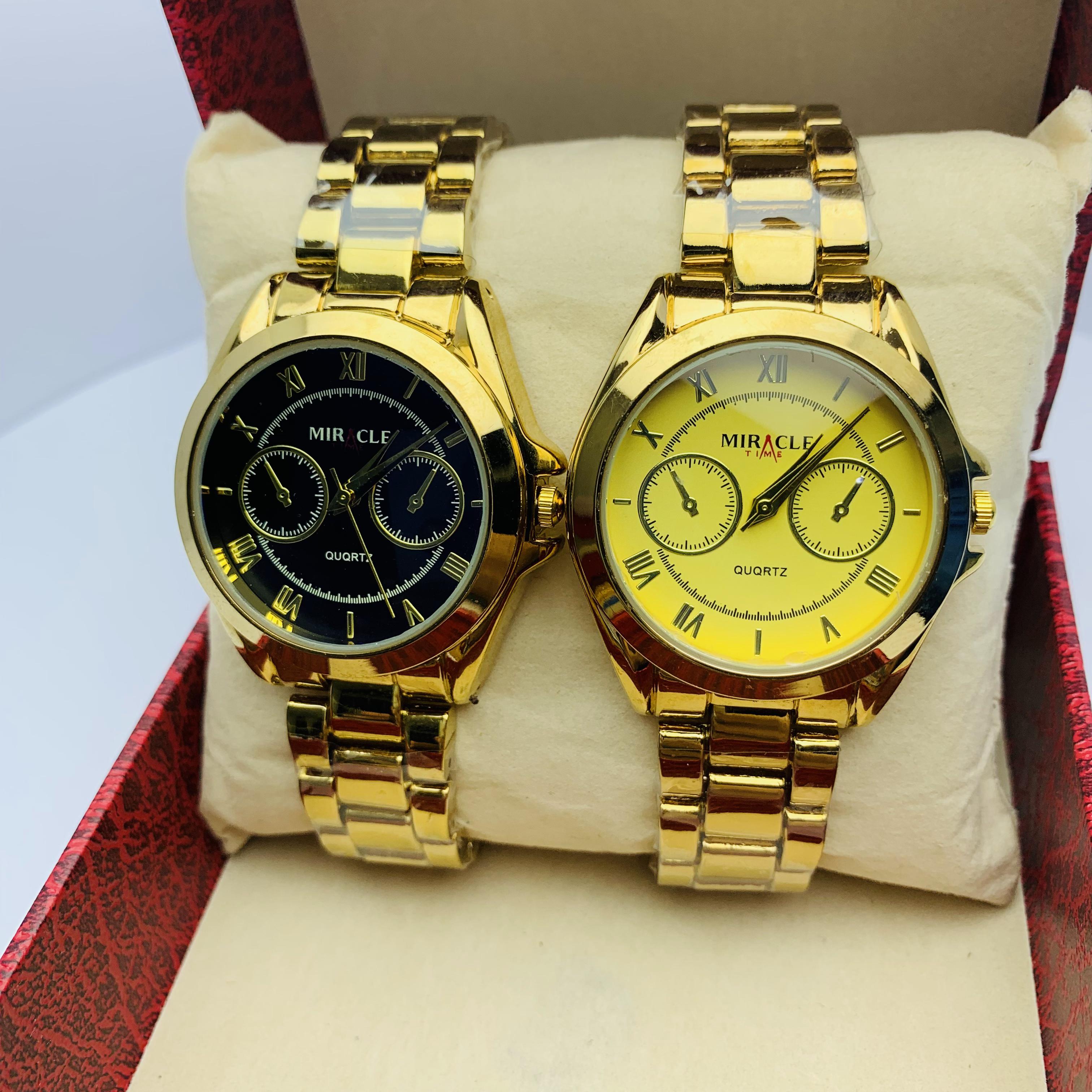 2 Pcs LadiesCombo Watch || Miracle Time Round Roman Numbering Dial Stainless Steel Chain Waterproof Quartz Movement Luxury Fashionable Watch For Women |