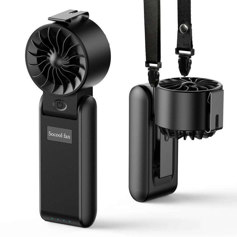 Socool 5000mAh Mini Portable Handheld 4 Speeds 13200RPM Personal Foldable Neck Waist Fan with Rechargeable Battery