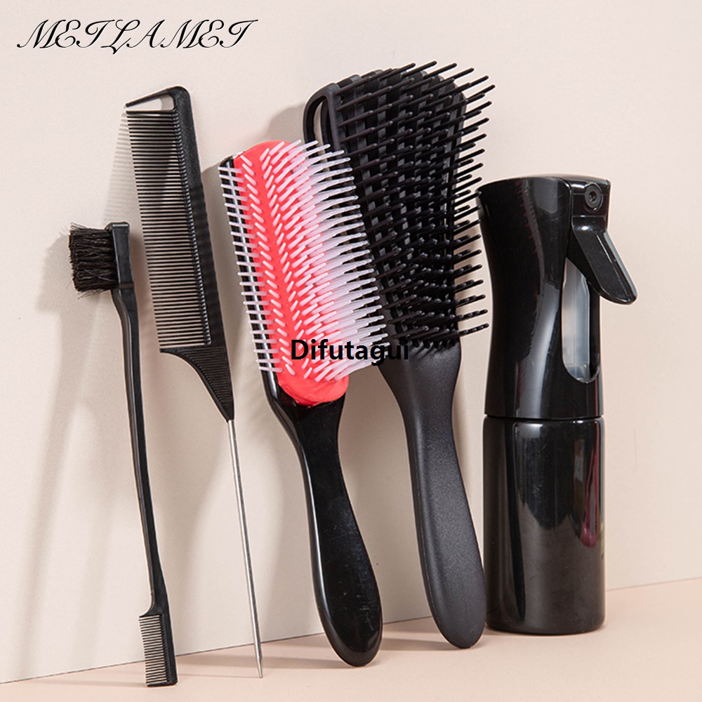 Difutagui 5pcs/set Detangling Hair Brush curly hair Bursh Calp Massage Brushes Portable Easy To Clean Hairbrush Detangler Hair Care Styling Tools