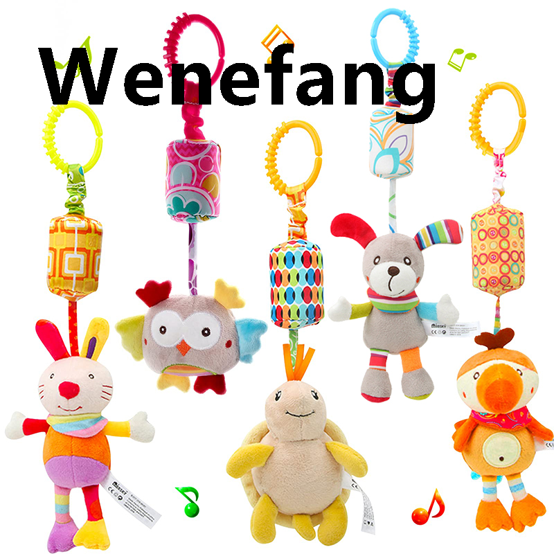 Wenefang Baby Sensory Hanging Rattles Soft Learning Toy Plush Animals Stroller Infant Car Bed Crib with Teether for Bebe Babies Toddlers