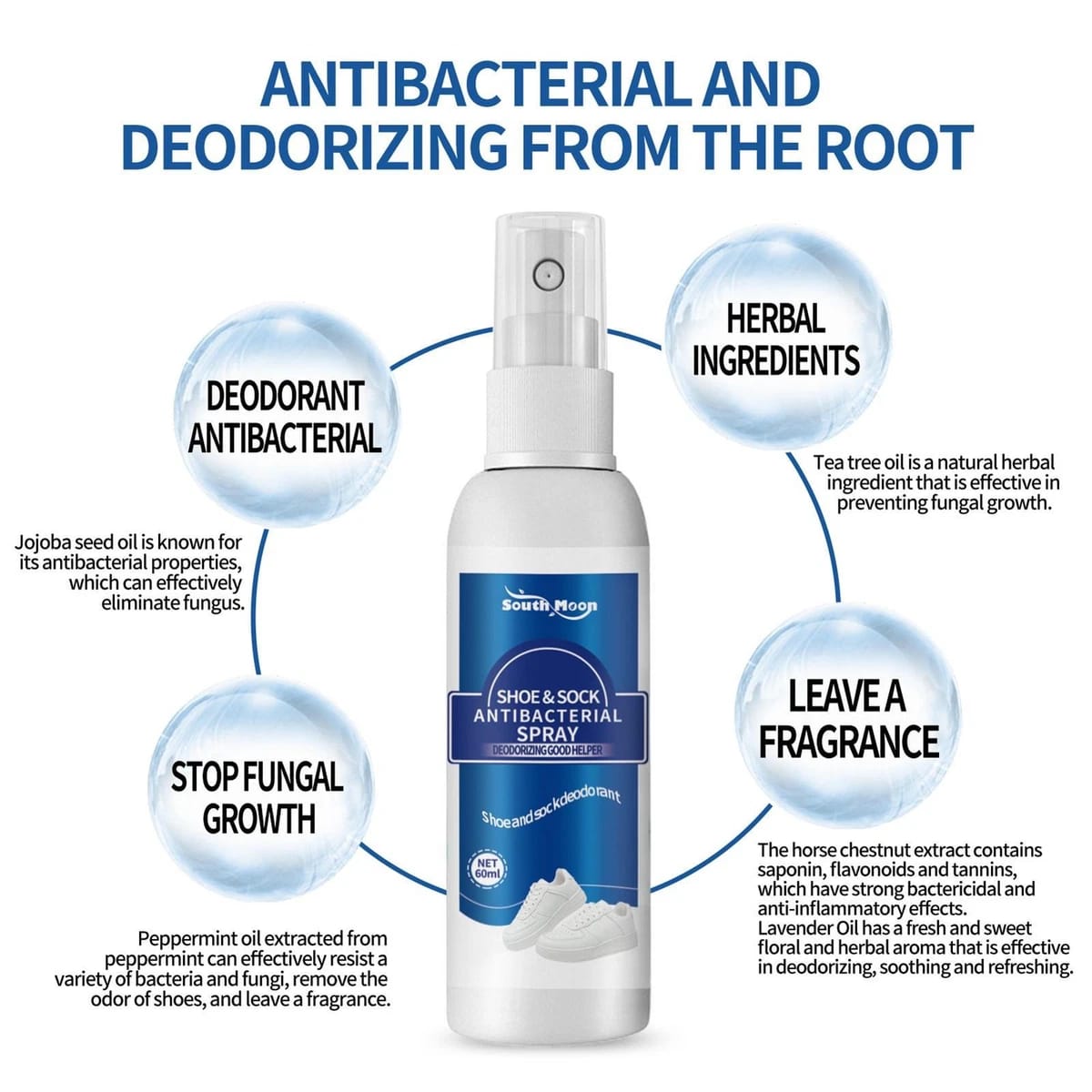Shoe & Shock Deodorant Spray Foot Antibacterial Odor Eliminator Shoe Deodorizer