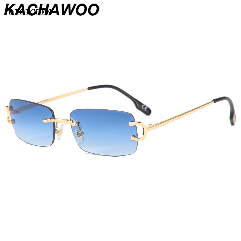 DISICHEN Profesional Kachawoo retro rectangular sunglasses rimless male female uv400 small sun glasses fashion blue pink gold metal birthday gifts