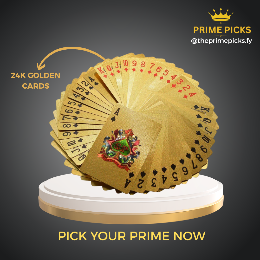 Prime Picks Premium Cards | Luxury 24K Gold Plated Playing Cards | Waterproof Poker Game Set | Magic Wand Foil Deck for Casino, Poker Night, Magic Tricks & Fun Card Games | Durable Plastic with Metallic Shine