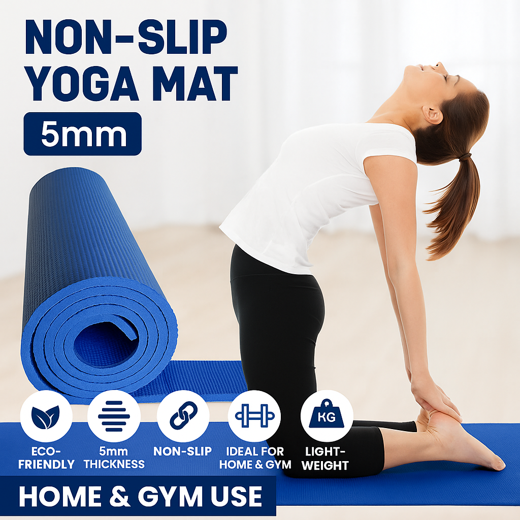 5mm Non-Slip Yoga Mat For Men, Women & Kids | Eco-Friendly, Lightweight & Durable For Home & Gym Workouts