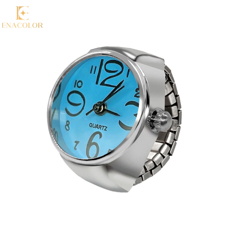 Enacolor Gold Metal Elastic Stretchy Digital Quartz Watch Rings for Women Man Accessories