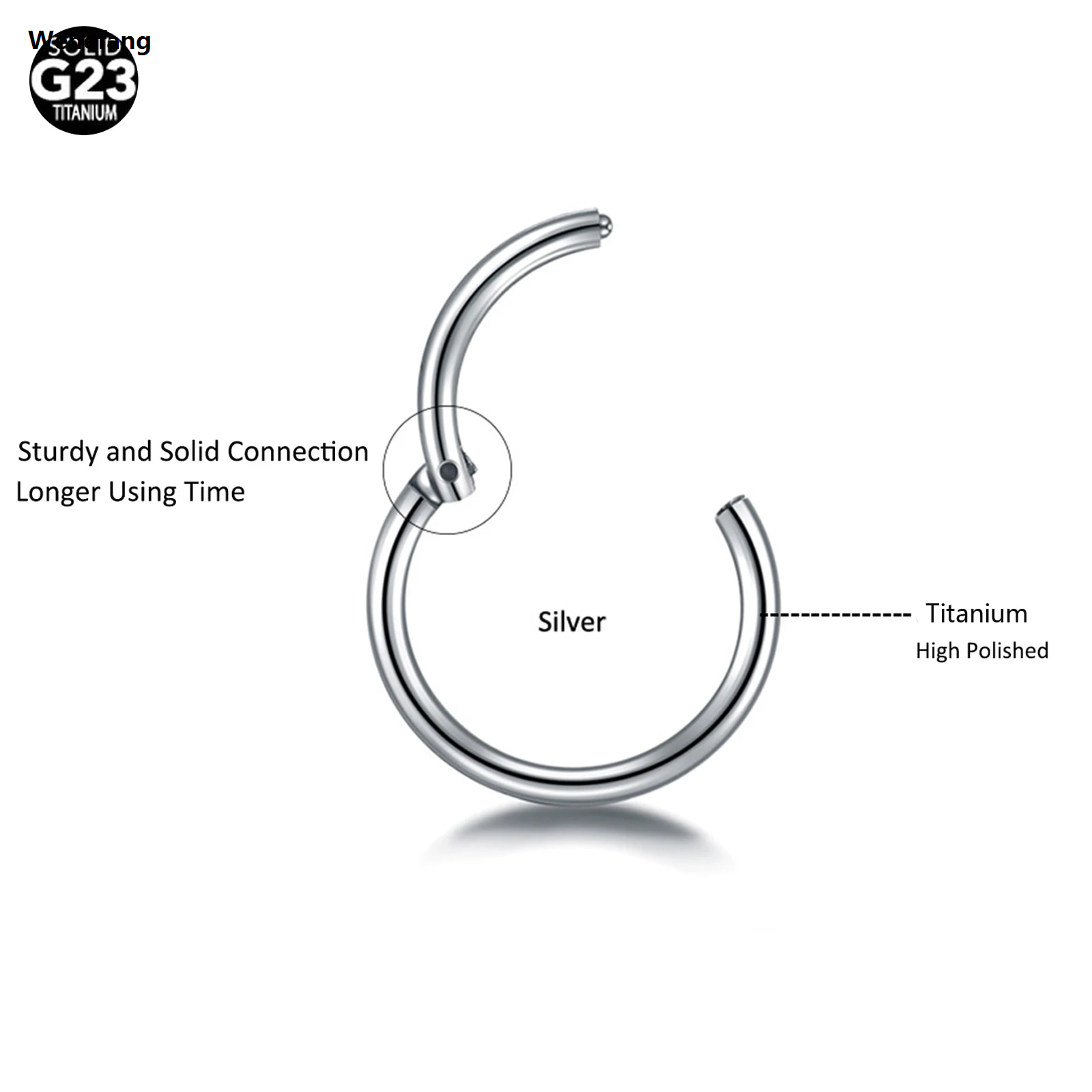 Wenefang 1PC Titanium 20G Hinged Segment Nose Septum Rings Body Clips Hoop For Women Men Cartilage Helix Lip Eyebrow Piercings Jewelry