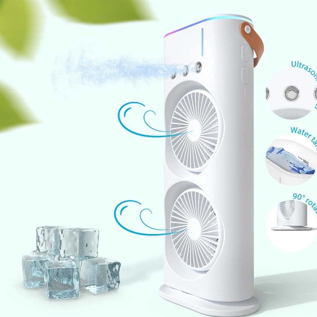 3 Speeds Mini Desk Fan Rechargeable Battery Operated Fan with LED Light Quiet Fan Air Cooler