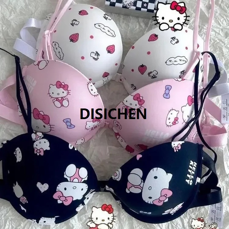 DISICHEN Hot Cute Sanrio Bra Set Hello Kitty Sweet Underwear Panties And Bra Set Push-Up Bra Comic Underwear Pure Desire Girl Gift New style