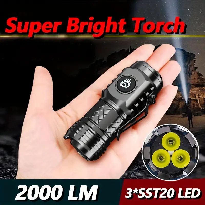 Profesional Super Bright Mini LED Flashlight, Built-in Battery, Portable 5 Gears, Rechargeable For Camping, Hiking, Backpacking Travel