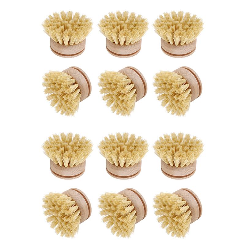 Washing Up Brush,Dish Brush,12 Pcs Replacement Brush Heads Wooden Cleaning Dish Brush Refillable Kitchen Beech