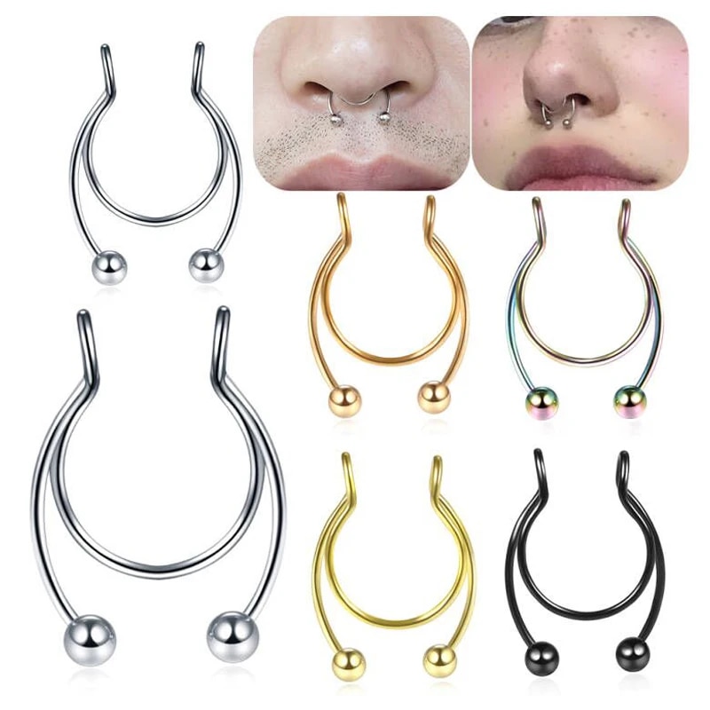 HOT 1PC U Shaped Nose Ring Hip Hoop Septum Rock Stainless Steel Clip On Pirsing Nariz Punk Piercing Body Jewelry Women Gift