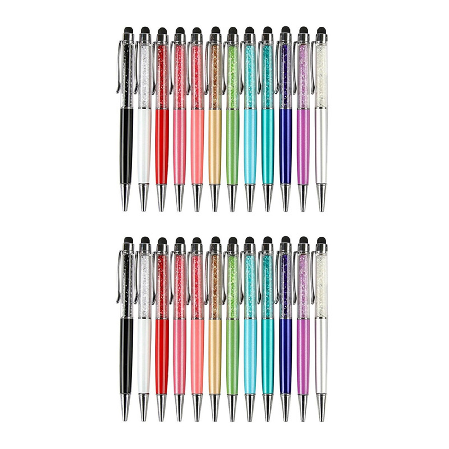 NAMUNY 24Pcs/Pack Bling Bling 2-In-1 Slim Crystal Diamond Stylus Pen and Ink Ballpoint Pens (12 Colors)