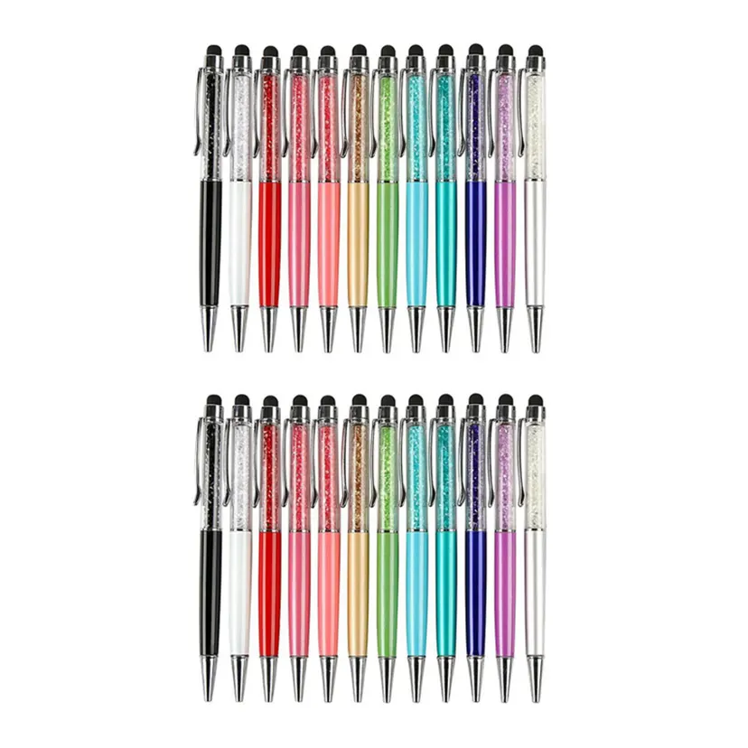 NAMUNY 24Pcs/Pack Bling Bling 2-In-1 Slim Crystal Diamond Stylus Pen and Ink Ballpoint Pens (12 Colors)