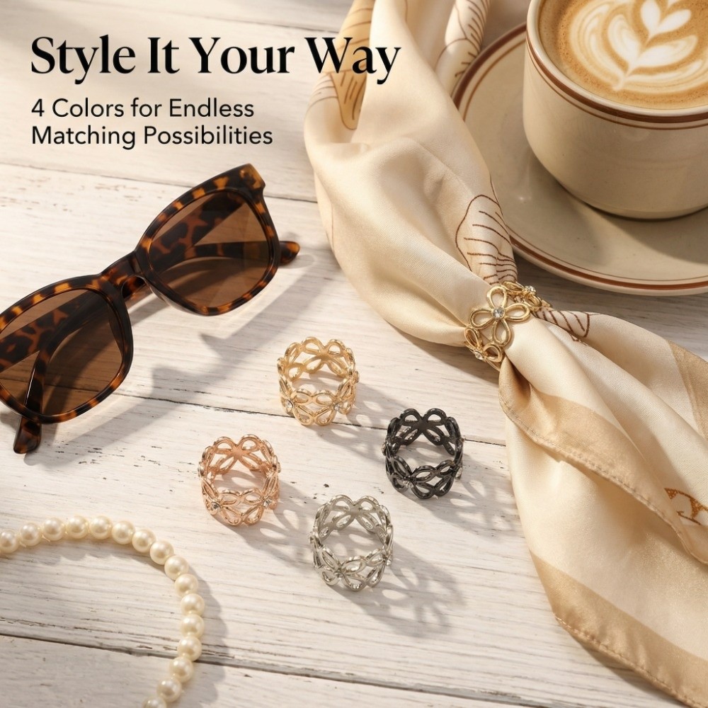 Fashion Shawl Rings Clip Flower Design Hollow Out Scarf Buckle Alloy Material Adjustable Hijab Clip Women Girls