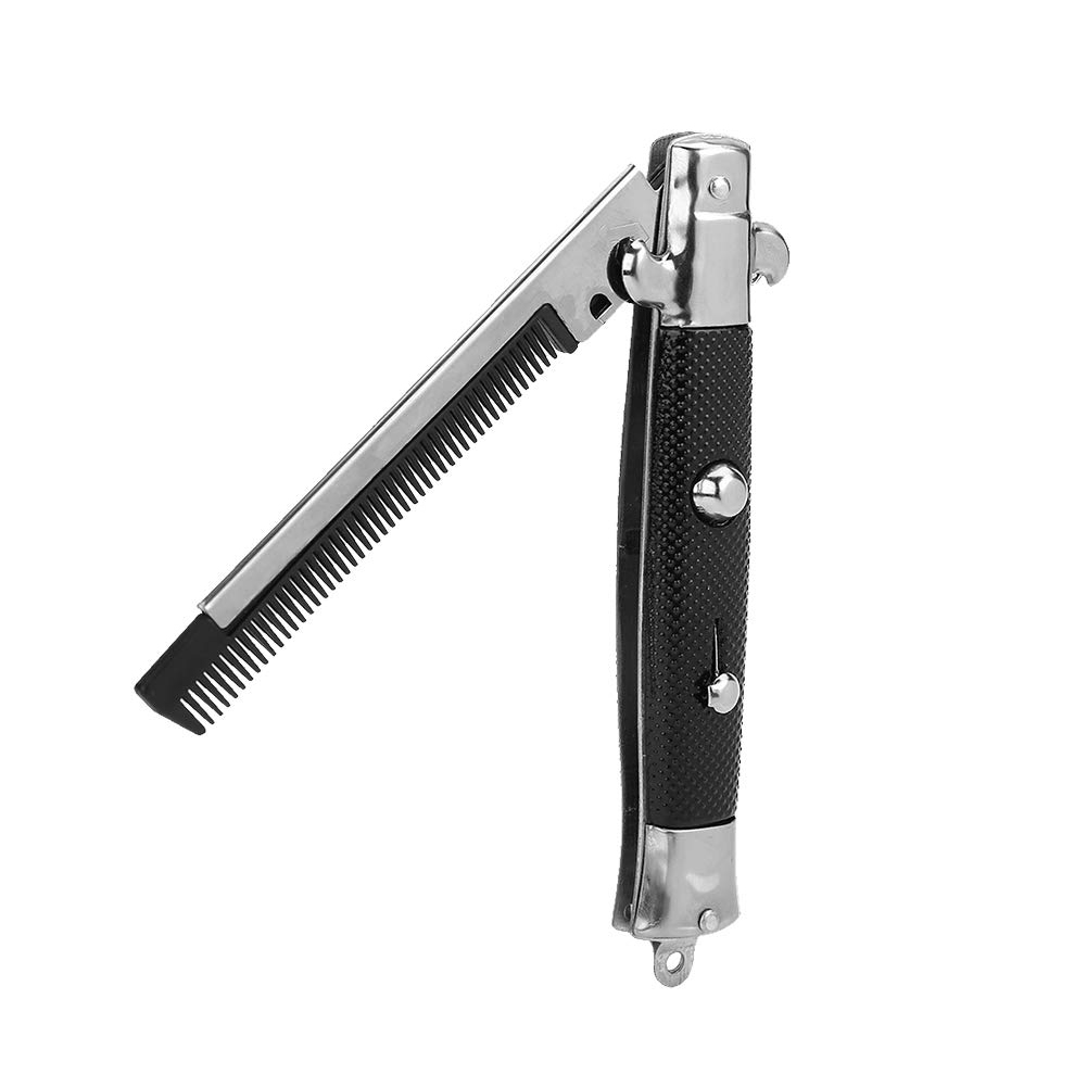 OUMERY Stainless Steel Hair Folding Beard Comb Hairstyling Tools Switch Combo Pocket Long Round Handle Hair Comb
