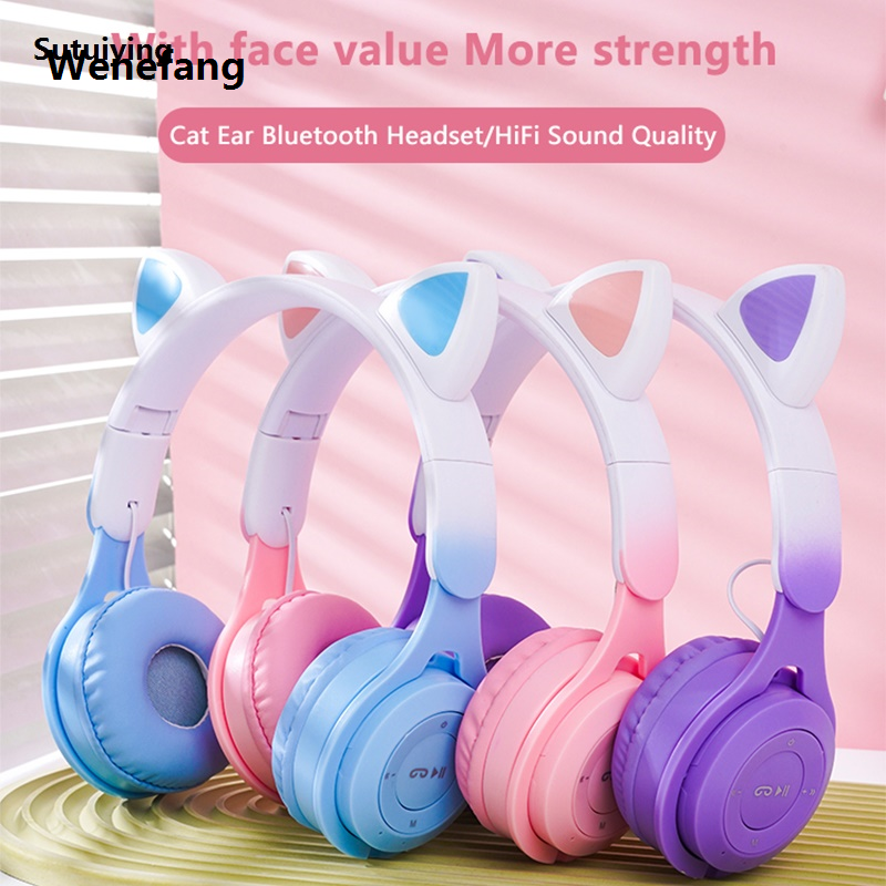 Wenefang Sutuiying Cat Ear Wireless Bluetooth 5.2 Headphones Hi-Fi with Microphone Bargain New price Stereo Foldable Surround Sports Gaming Headset for PC Laptop