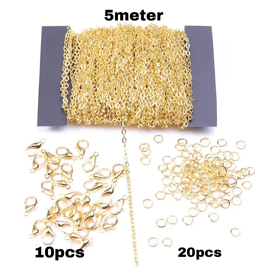 New specials 5meters Stainless Steel Chains Bulk for Necklace 1.5 mm Gold Color Metal Lobster Clasps Jump Rings Bracelet Jewelry Making