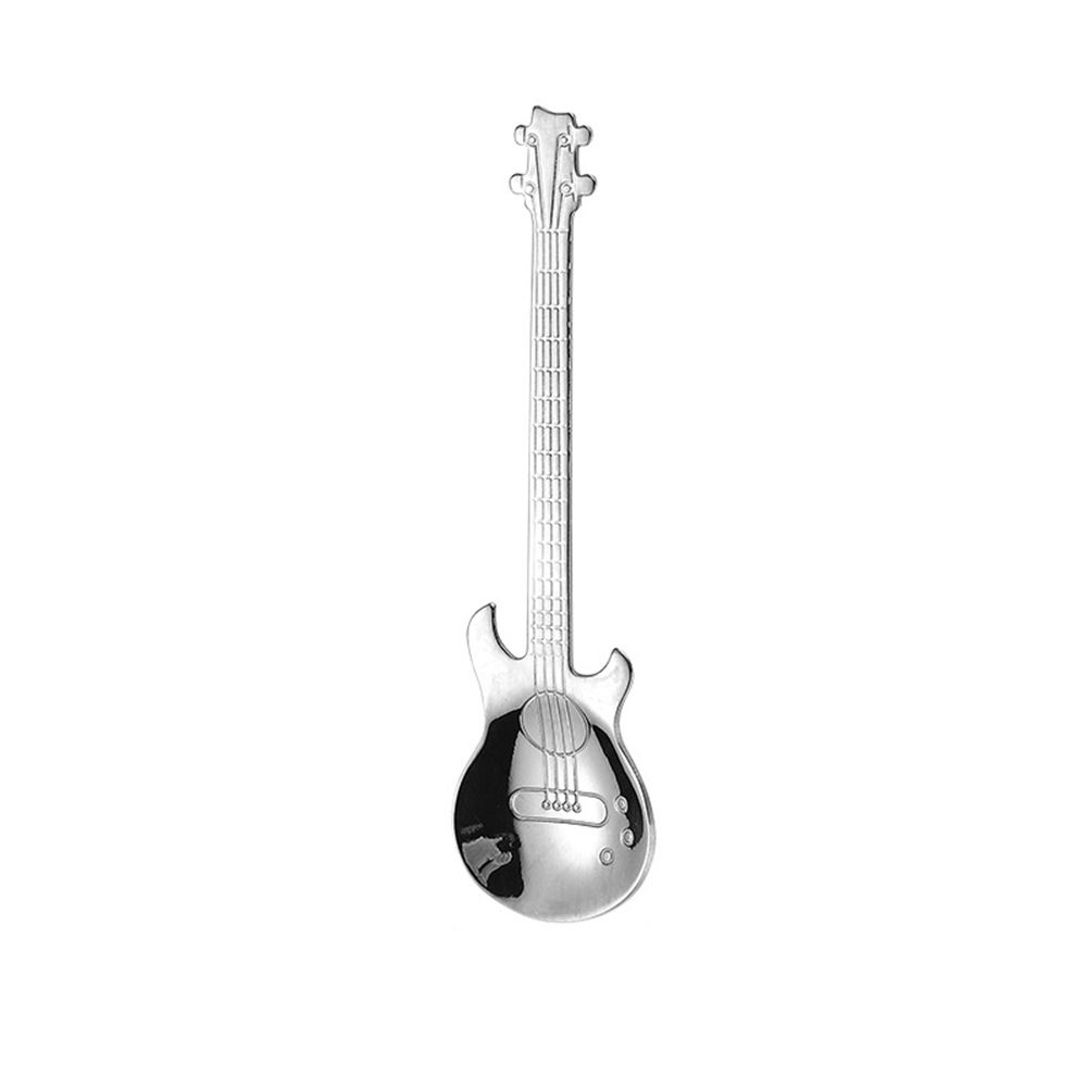 1Pcs Cute Stirring Guitar Shaped For Sugar Dessert Ice Cream Stainless Steel Flatware Teaspoon Drinking Tool Coffee Spoon