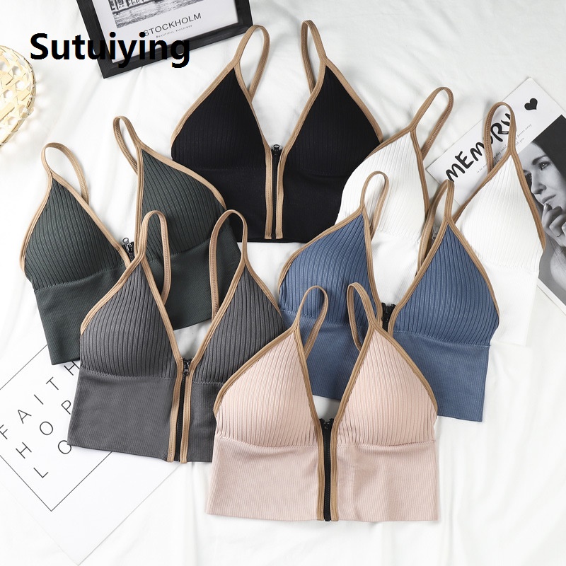 Sutuiying Seamless Bras For Women Padded Underwear U Backless Bralette Sleep Top Camis Cotton Wireless Fitness Zipper Bra Lingerie LUKE