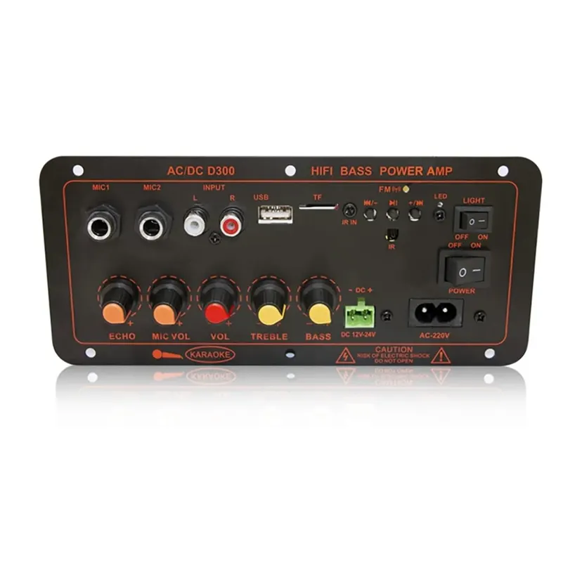 300W Bluetooth Audio Amplifier Board D300 Subwoofer Dual Microphone Audio AMP Module DC 12V 24V AC Media Player