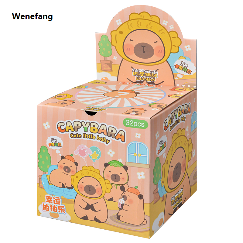 Wenefang Original Box 32Pcs Capybara Blind Bag Cute Characters Little Baby Luxury Rubber Learning Stationery Model Figure Toy Children's Gift
