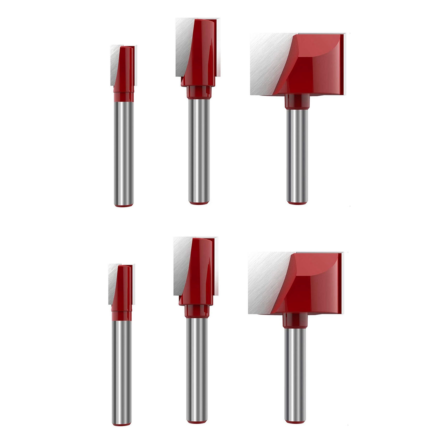 NCANRUI 6Pcs Cleaning Bottom Router Bit Set 6mm Shank Double Flute Carbide Cutter Flat Spoilboard Surfacing Planing Tool