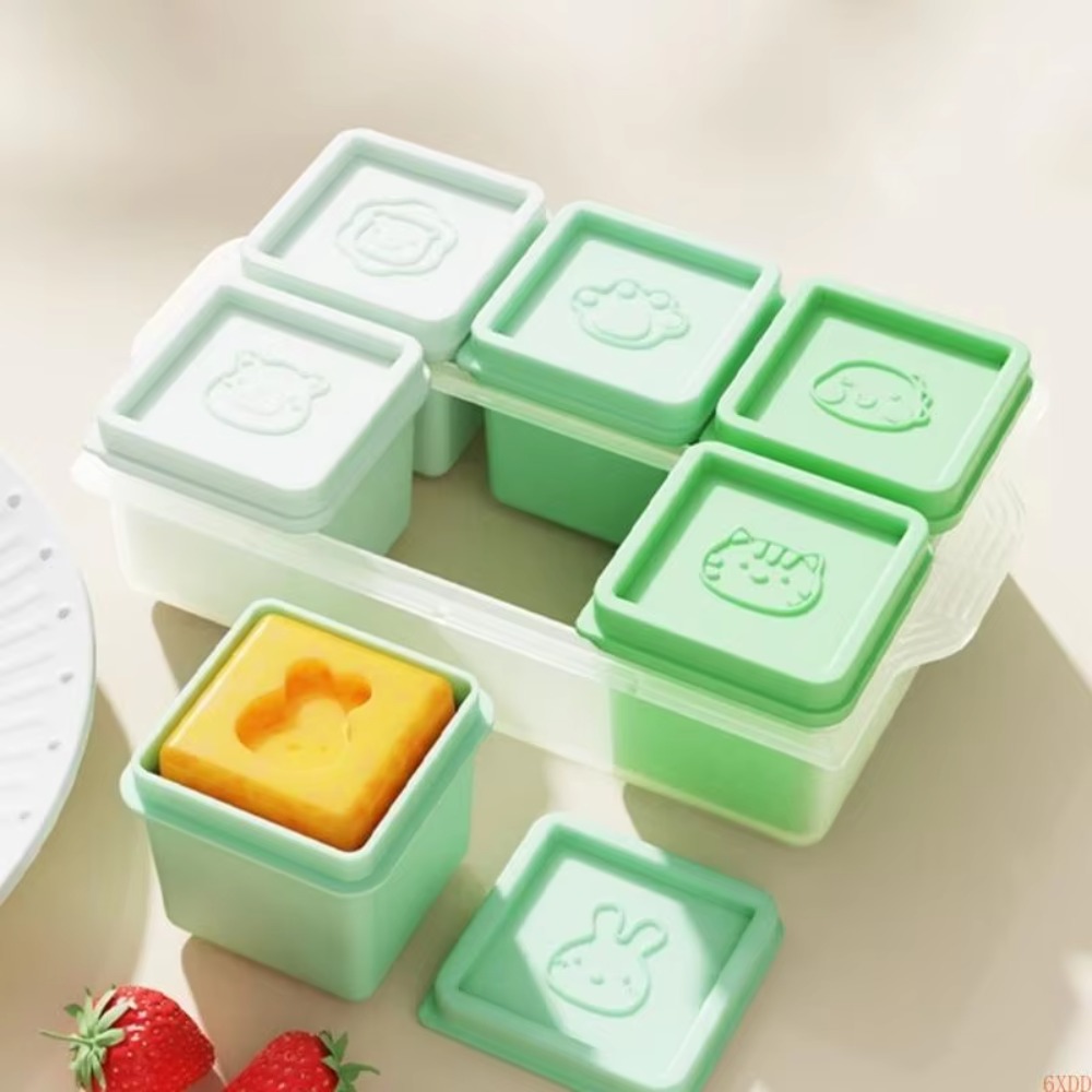 Durable 6 Grid Baby Food Freezer Tray Silicone Square Ice Cube Tray Heat Resistance with Lid Puree Container Fruit