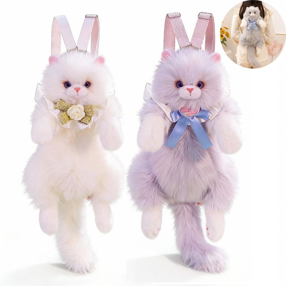 New Realistic Cat Simulated Puppet Cat Backpack Soft Fluffy Cute Cartoon Plush Cat Backpack School Bags Travel Storage