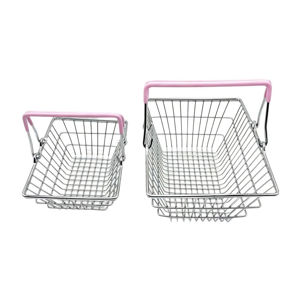 1pc Simple Metal Wire Mini Shopping Basket 2 Sizes Available with Handle Desktop Storage Basket Metal Wire Basket Home Decor