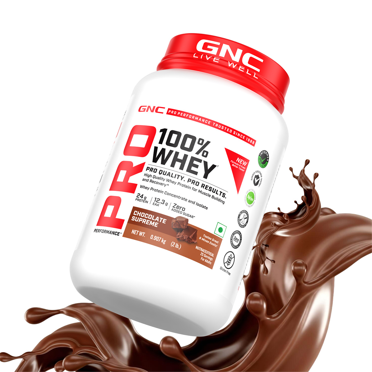 GNC 100% Whey Protein 0.907Kg (25 Servings) For Boosts Strength & Endurance With Faster Recovery & Lean Muscles Gains