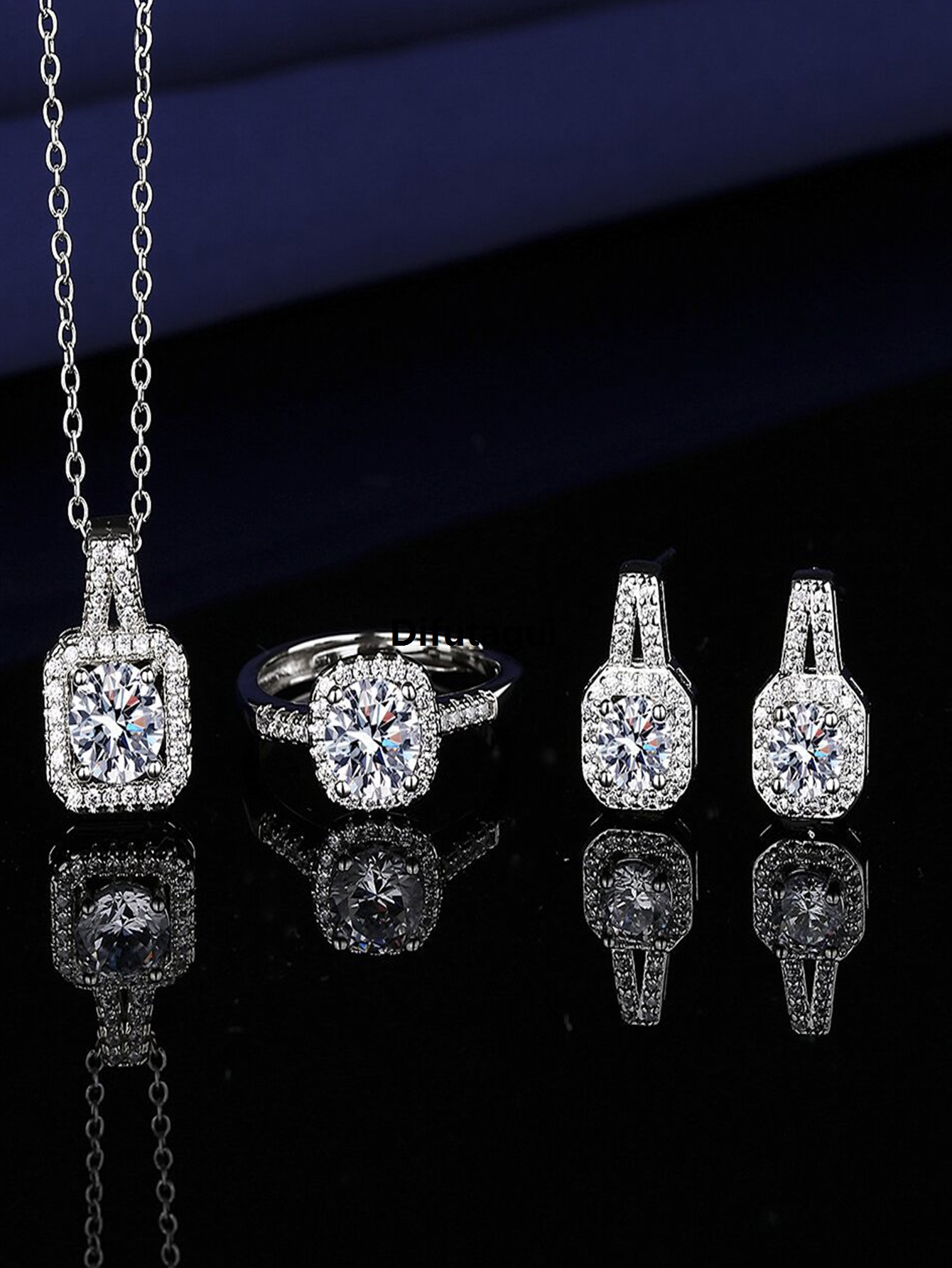 Difutagui 1 set of fashion jewelry Ladies sumptuous light luxury full of diamond New jewel pendant necklace Ring Earrings 3-piece vintage wedd