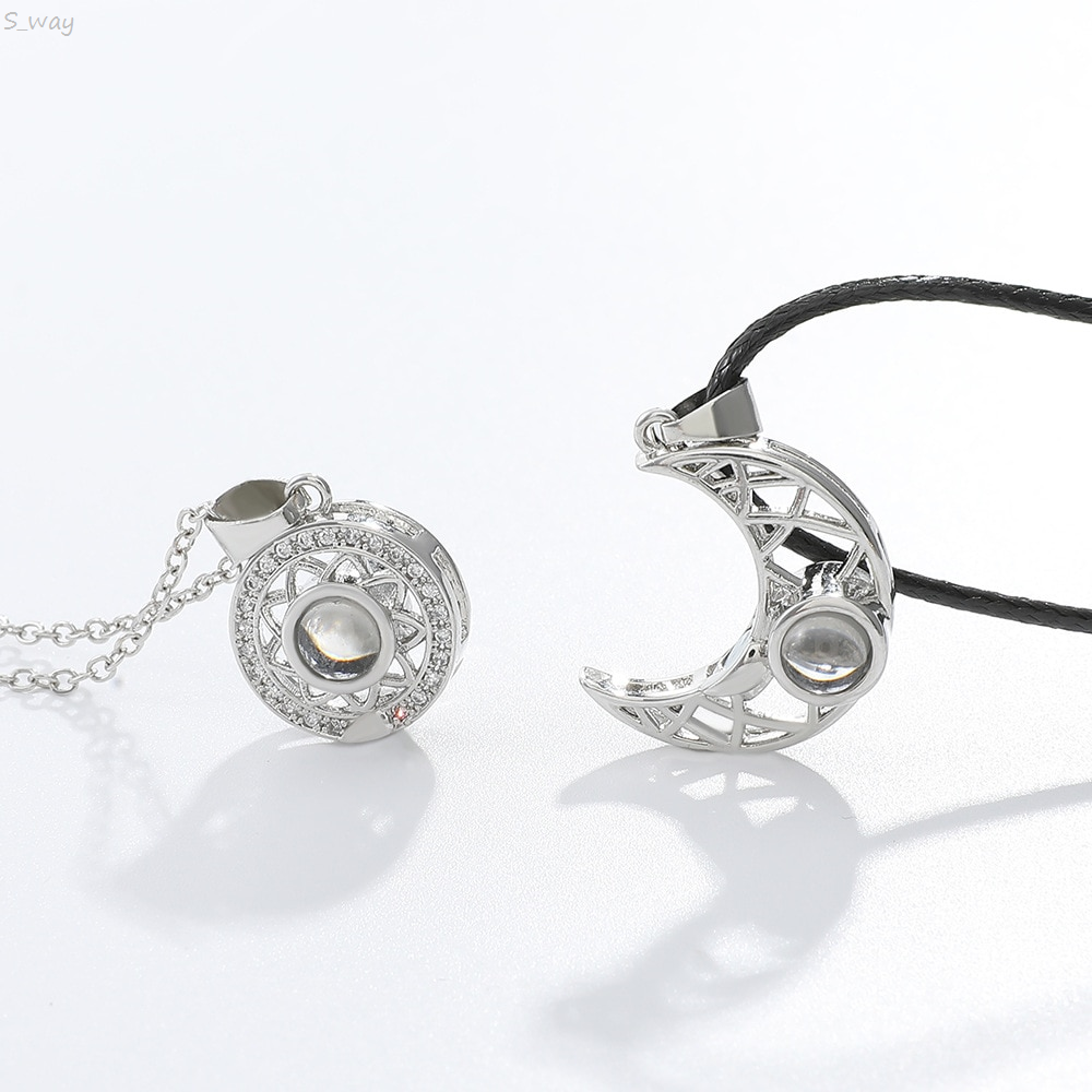 NEW S_way 2PCS Magnetic Couple Matching Necklace 100 Languages I Love You Projection Sun Moon Heart Shape Magnet Paired Pendant Lover Gift Unfair Hang