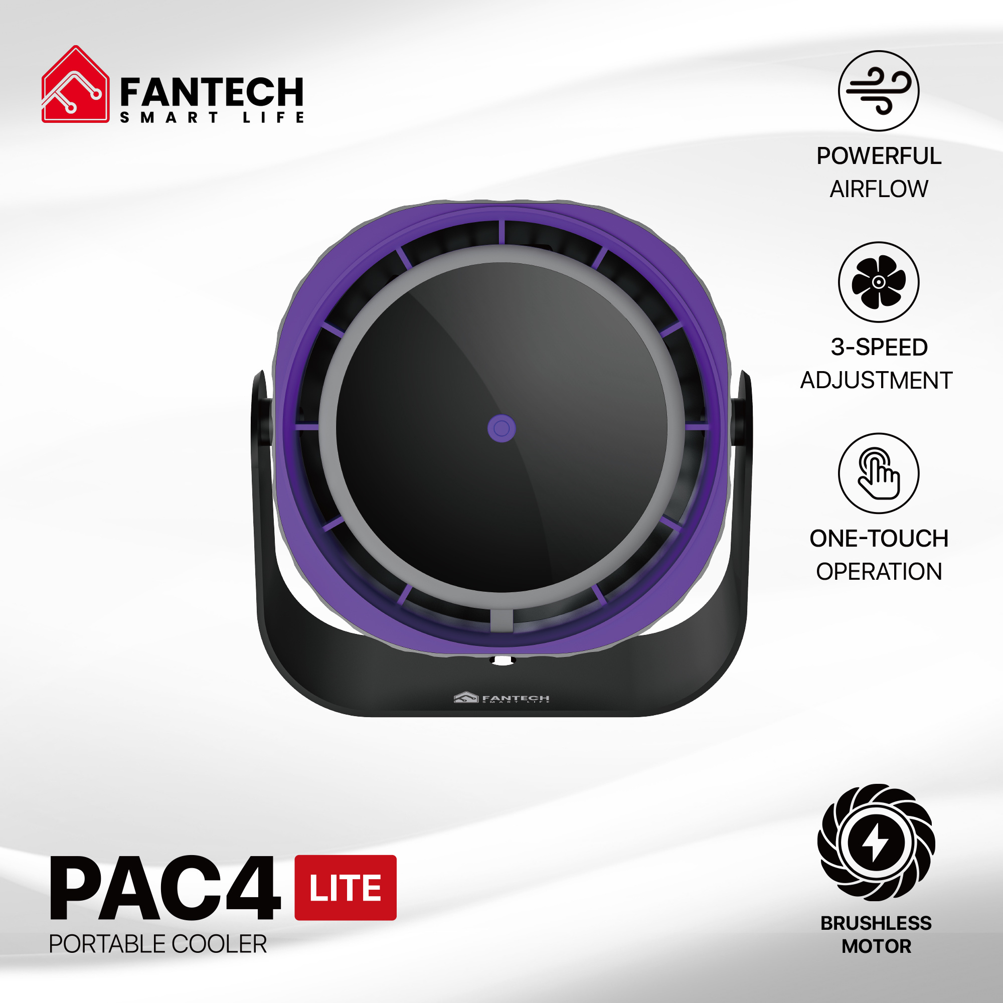 FANTECH PAC4 LITE Adjustable Multi Function Brushless Motor Fan Powerful Airflow Wired USB C Charging LED Display Low Noise Fan