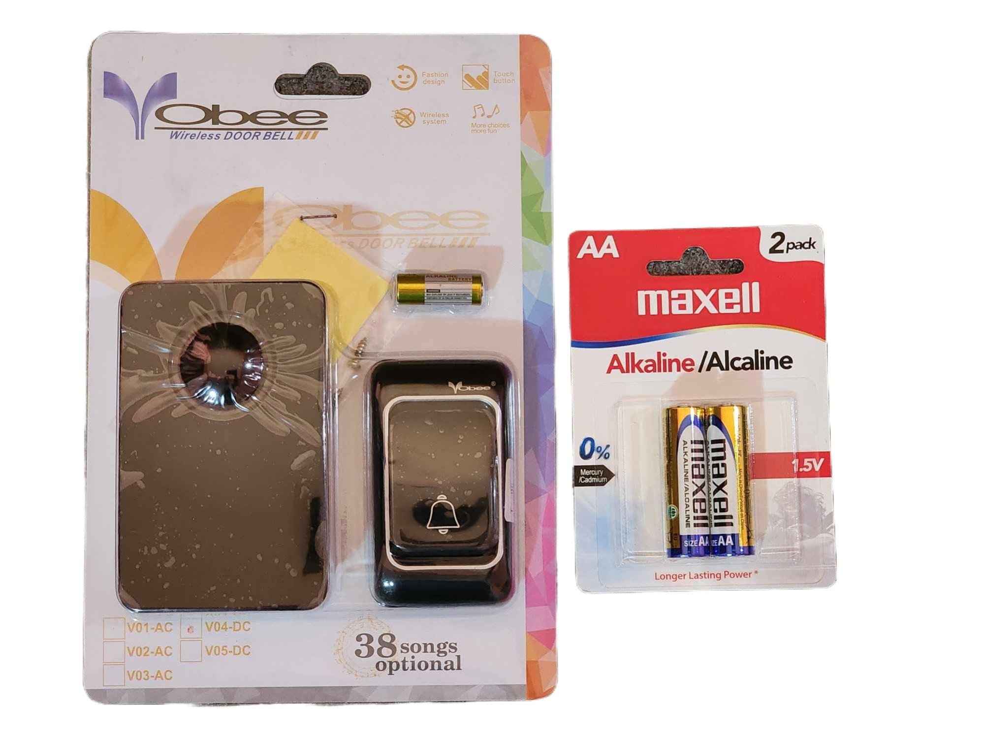 Black Waterproof Wireless Doorbell With 1 Pair Alkaline Battery