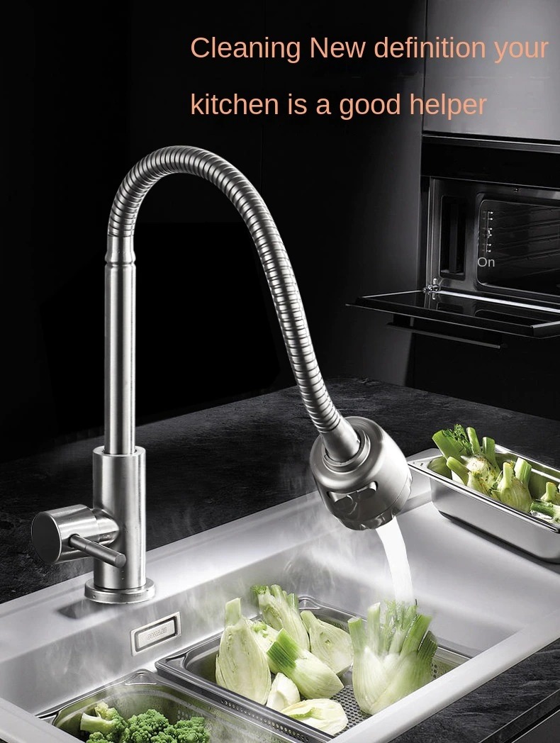 304 Stainless Steel Swivel Spout Kitchen Sink Faucet Pipe Fittings Single Handle Connection