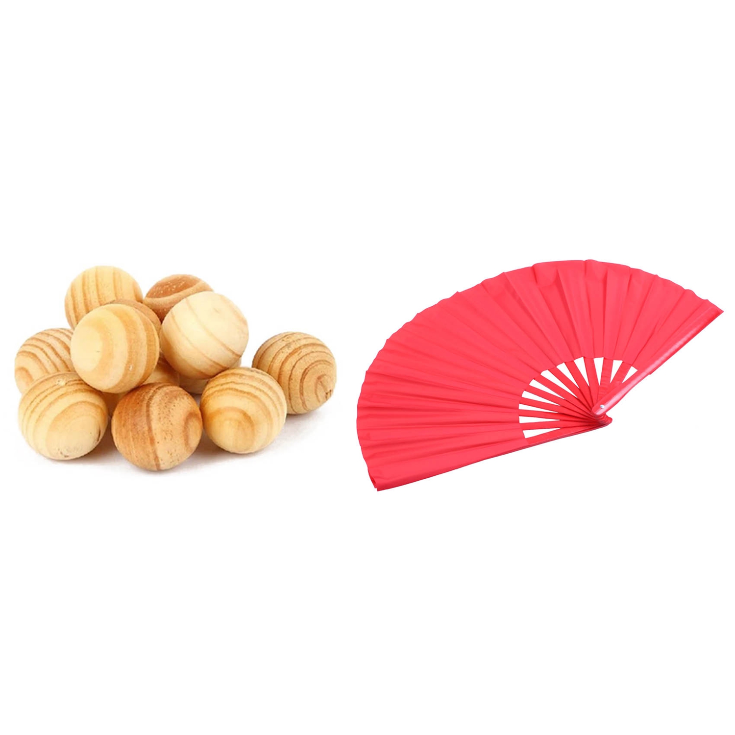 fasdaga Natural Wood Balls with Bamboo Structure of Tai Wushu Martial Arts Hand Fan Red