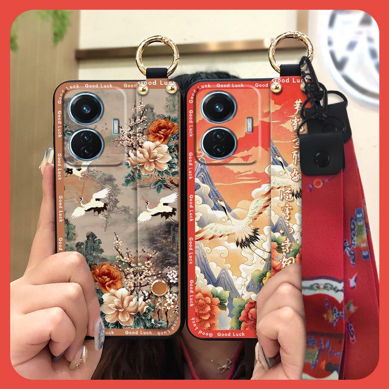 for mom Lanyard Phone Case For VIVO T1 4G 44W/IQOO Z6 44W old lady Chinese style Anti-knock ring Durable protective