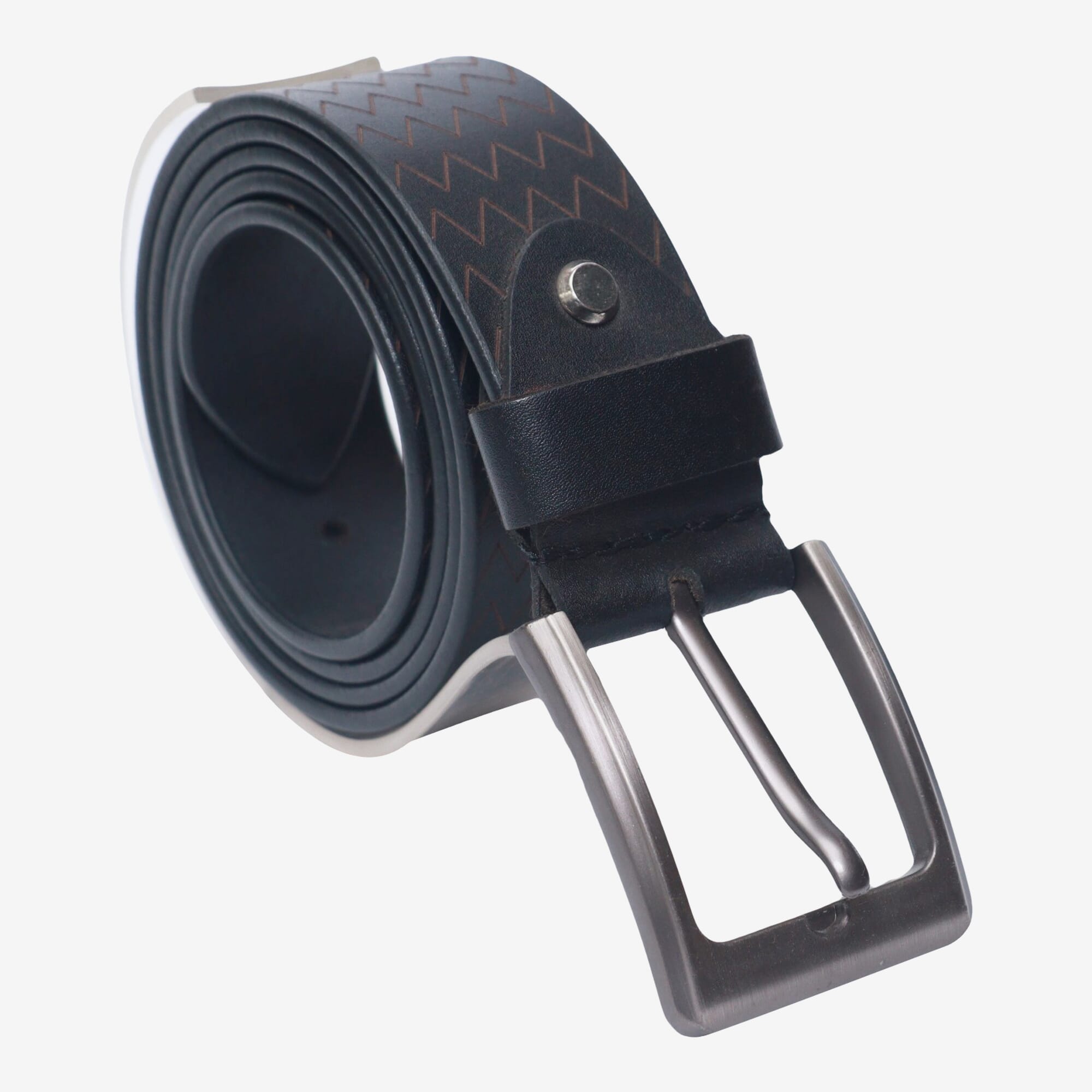 Black Patterned Genuine Leather Belt For Men (0062)