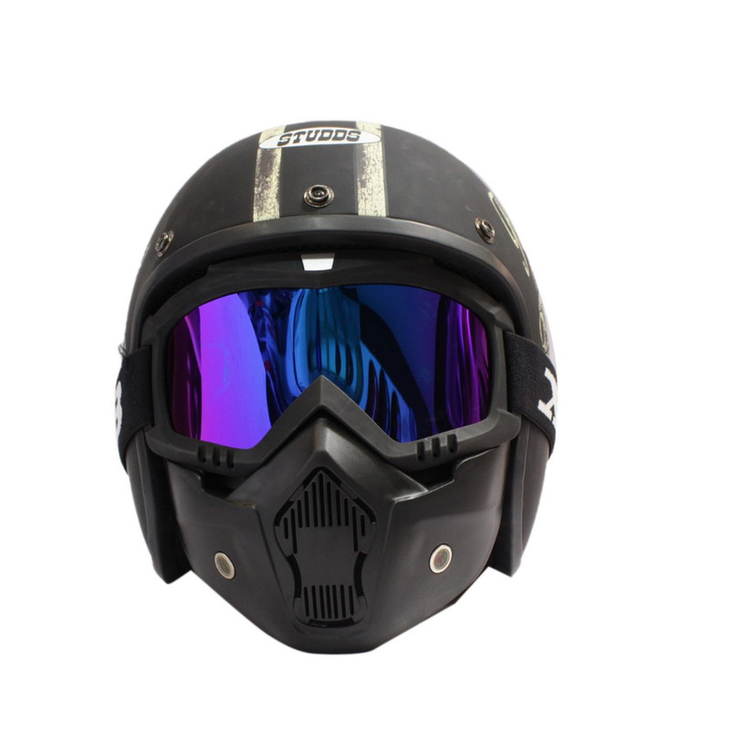 Black/Offwhite Studds Jetstar Classic With Goggle Mask Helmet | ABS Material Single Visor Durable Protective Gear