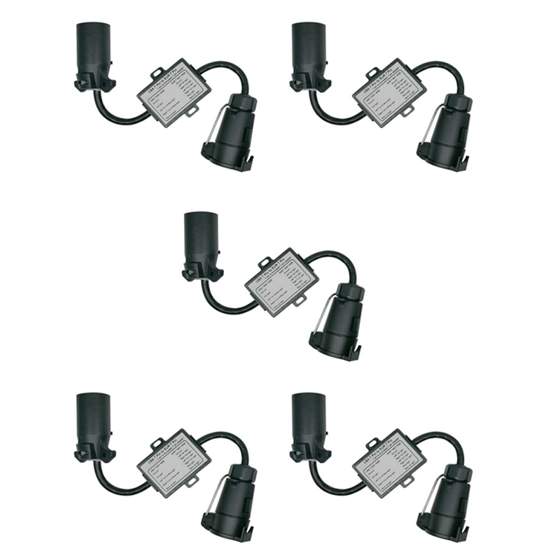 Fullhaodd 5X USA to EU Trailer Light Converter US 7-Way Blade Socket to EU 7-Pin Round Plug